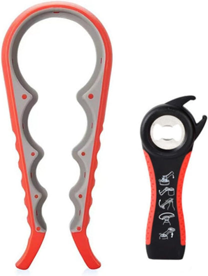 Multi-Grip Jar Opener and Bottle Opener Tool, Ergonomic Design with Non-Slip Handles, (biack and red)