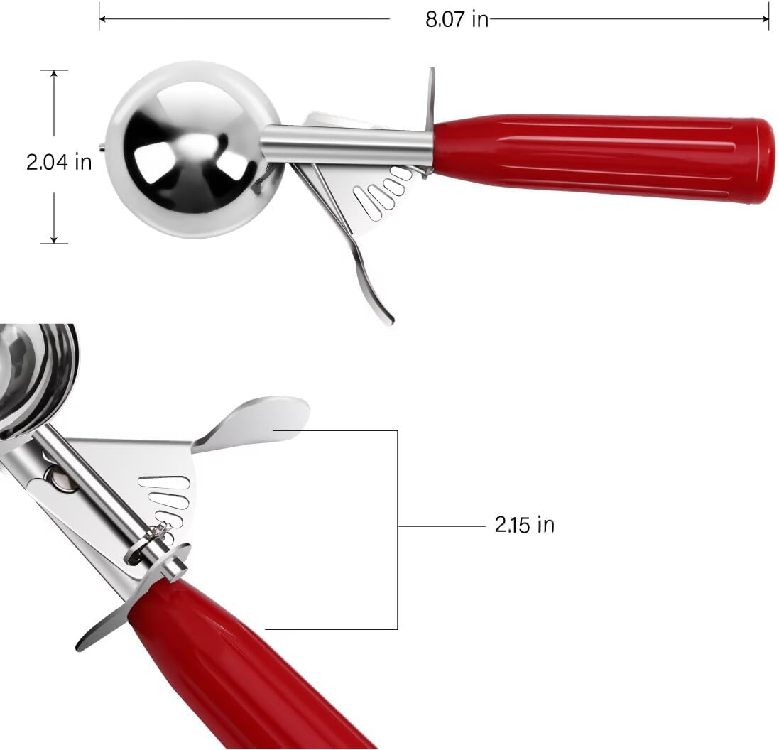 QUAL COOK Heavy Duty Stainless Steel Ice Cream Scoop 4 oz, Cookie Scoop with Trigger, Baking Scoop for Bakeries,Restaurants & Dessert Shops, #8, Grey