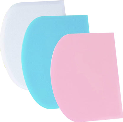 SURDOCA Dough Scraper Bench Scraper - 3P 4.7x3.7" Plastic Flexible Bowl Scraper, Sharp Edge & Angles Cake Scraper. Non-Slip Bakeware Decorating Tools Sculpting & Modeling Tools - Pure White - Colors A