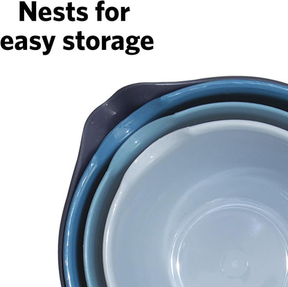 Glad Mixing Bowls with Pour Spout, Set of 4 - Nesting Plastic Bowls (1.2qt, 1.9qt, 2.8qt, and 3qt with Handle) - Non Slip Base, Dishwasher Safe Kitchen Cooking and Baking Supplies, Grey