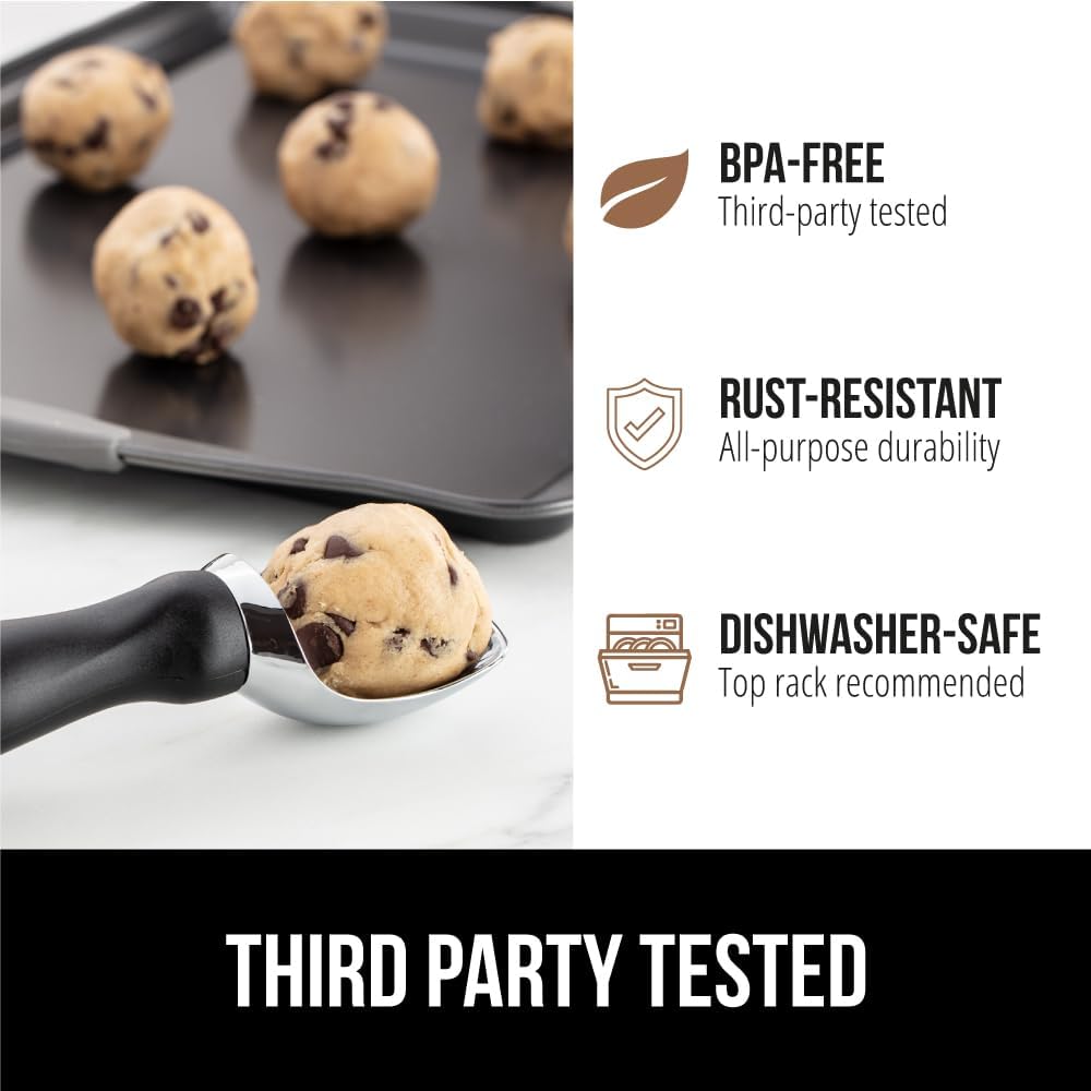 GORILLA GRIP® Heavy Duty Ice Cream Scoop, BPA-Free, Dishwasher Safe, Comfortable Zinc Alloy Handle, Professional Scooper for Hard Gelato, Sorbet, Cookie Dough, Melon, Round Cones, Kitchen Tool, Blue
