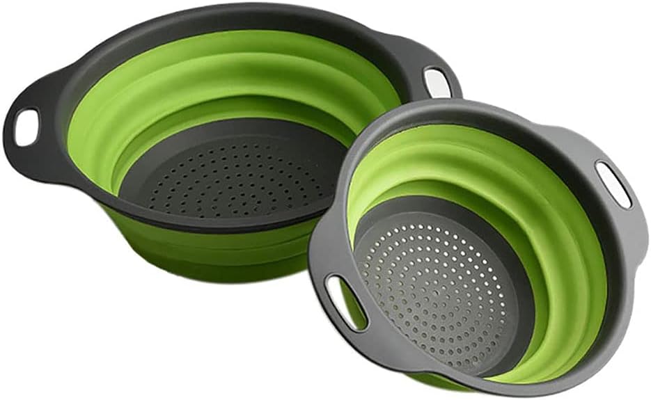 Alnicov 2PCSs Collapsible Colander,Silicone Vegetable/Fruit Flexible Strainer,Folding Strainer for Kitchen Green