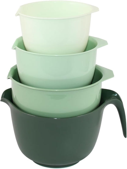 Glad Mixing Bowls with Pour Spout, Set of 4 - Nesting Plastic Bowls (1.2qt, 1.9qt, 2.8qt, and 3qt with Handle) - Non Slip Base, Dishwasher Safe Kitchen Cooking and Baking Supplies, Grey
