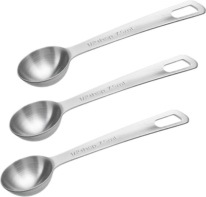 3 Pcs Stainless Steel Measuring Spoons – 5ml/1 Tsp Short Handle Scoops for Baking, Liquid Ingredients & Tea, Soup & Kitchen Cooking
