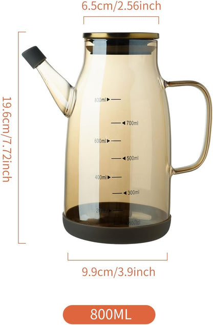 Large Glass Oil Dispenser Bottle for Kitchen Cooking Recipiente Para Aceite De Cocina Olive Oil Vinegar Dispenser Cruet Stainless Steel Lid No Drip Liquid Container (Clear, 34oz /1000ml)