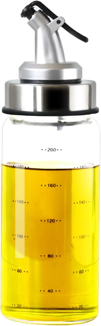 Olive Oil Dispenser Bottle, Syrup & Vinegar Glass Pour Bottles for Kitchen, Cooking Soy Sauce Dispenser, Cruet Salad Dressing Shaker Bottle Container, 7 oz (200ml)