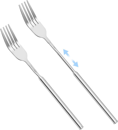 2 PCS Extendable Spoon, Telescopic Stainless Steel Spoon Set, Expandable Extension Spoon to 25 In Tableware, for BBQ Dinner Fruit Dessert