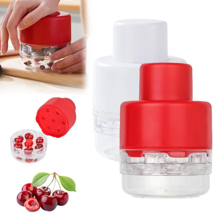 Cherry Pitter Tool, 2025 New Portable Cherry Core Pit Remover, 7 Holes Cherries Stoner Pitter Quick Release, Multifunctional Fruit Pit Remover for Household Kitchen Utensils (Red 1pcs)