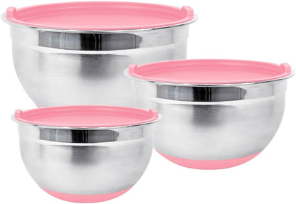Stainless Steel Mixing Bowls with Lids and Non Slip Bases (Set of 5, Red)