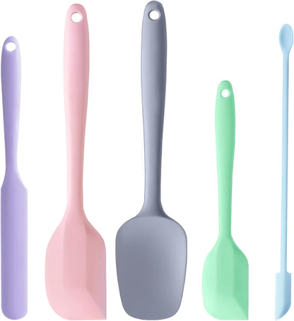5 Piece Pink Silicone Spatula Set, Heat Resistant Rubber Spatulas Set, Silicone Kitchen Utensils Set Dishwasher Safe for Nonstick Cookware Baking Cooking