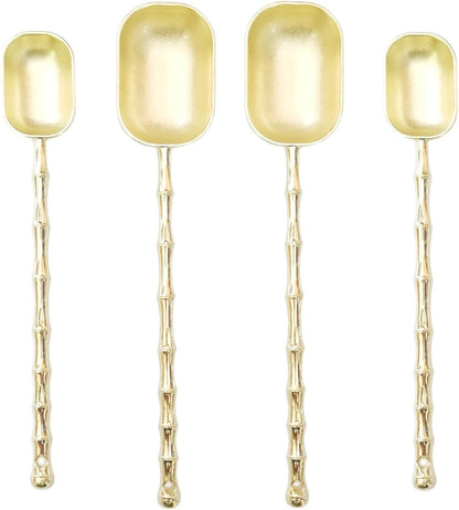 Measuring Spoons with Long Handle, Coffee Scoop, Tablespoon and Teaspoon Scoops Set of 2, Gold Art Style Metal