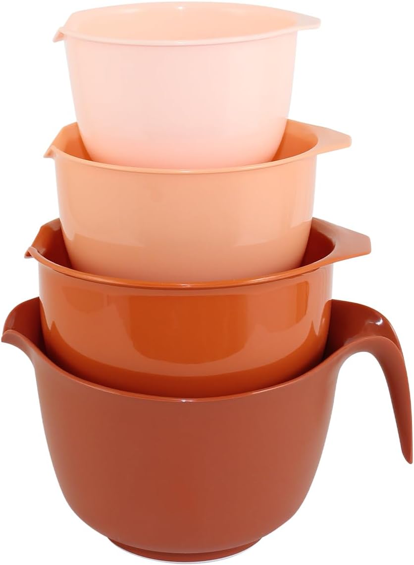 Glad Mixing Bowls with Pour Spout, Set of 4 - Nesting Plastic Bowls (1.2qt, 1.9qt, 2.8qt, and 3qt with Handle) - Non Slip Base, Dishwasher Safe Kitchen Cooking and Baking Supplies, Grey