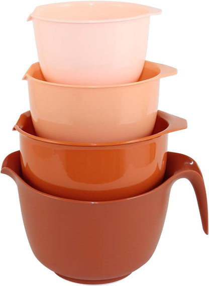 Glad Mixing Bowls with Pour Spout, Set of 4 - Nesting Plastic Bowls (1.2qt, 1.9qt, 2.8qt, and 3qt with Handle) - Non Slip Base, Dishwasher Safe Kitchen Cooking and Baking Supplies, Grey
