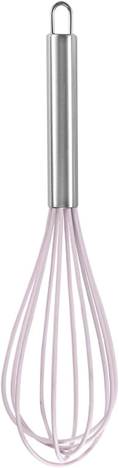 8 Inch Purple Silicone Whisk for Cooking Non Scratch, Small Manual Egg Beater and Baking Mixer, Rust-resistant Metal Wire Pastry Tool for Blending and Stirring