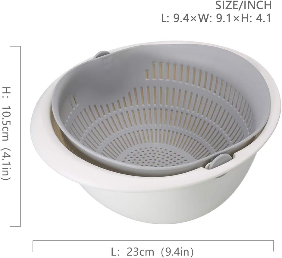 Double Layer Swivel Drainer 2 in 1 Bowl Strainer Combo - Kitchen Colander Fruit Wash Strainer for Cleaning Veggies, Noodles (Beige)