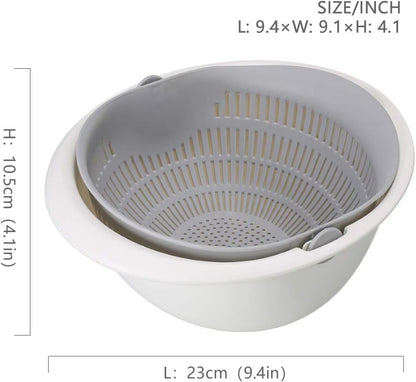 Double Layer Swivel Drainer 2 in 1 Bowl Strainer Combo - Kitchen Colander Fruit Wash Strainer for Cleaning Veggies, Noodles (Beige)