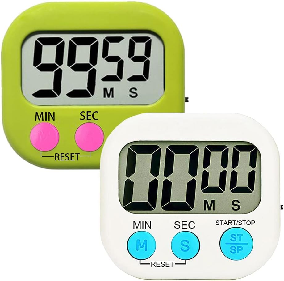 Kitchen Timer Digital for Teachers Kids Cooking with Magnetic and ON/Off Switch and Count Up Countdown, Stopwatch Timer with Stand/Hook, Simple Operation, 2 Pack, White and Green