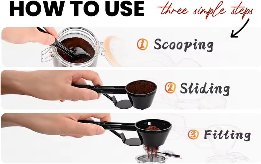 2PCS 2 in 1 Measuring Scoop with Funnel for Reusable K Cup CoffeecPods, Spill Proof Filling Funnel For Ground Coffee, Protein Powder,Suppliments, Refillable Pods Tea, Coffee Scoop 2 Teaspoon