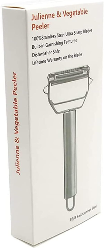 Ultra Sharp Vegetable Peeler，Stainless Steel 2 in 1 Julienne Vegetable Peeler With Brush Perfect for Carrot Potato Cucumber Gadget Vegetable Fruit (Silver)