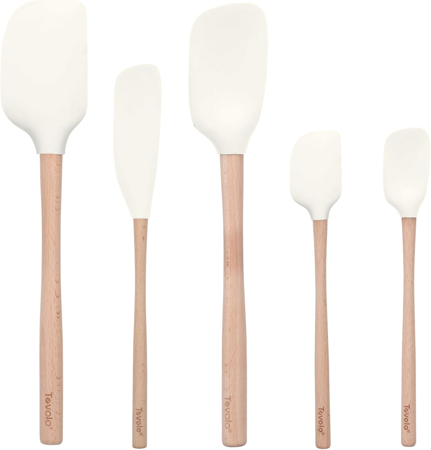Tovolo Silicone Spatula with Wooden Handle Set of 5 Piece Silicone Kitchen Utensil Set Spoonula Jar Scraper Mini Spatula and Spoonula for Cooking Baking Mixing Folding Black Cookware Set