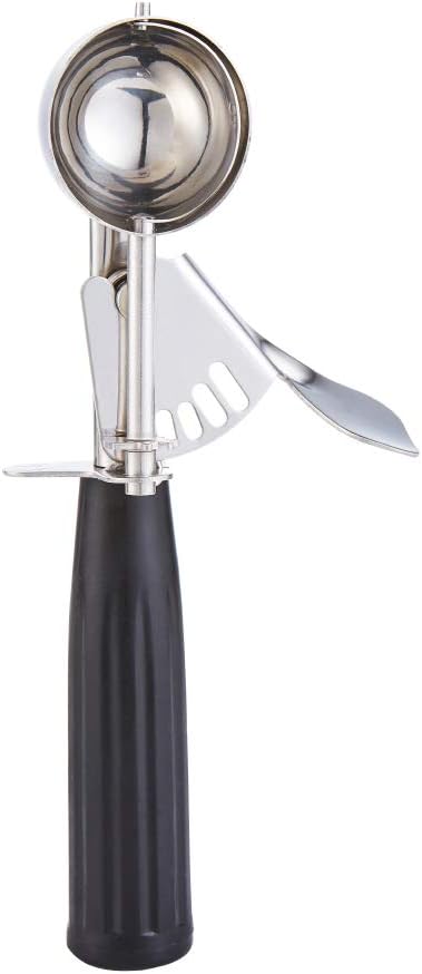 Saebye Portion Scoop - #8 (4 oz) - Disher, Large Ice Cream Scoop with Trigger, Cookie Scoop, Food Scoop, Muffin Scoop - Portion Control - 18/8 Stainless Steel, Grey Handle