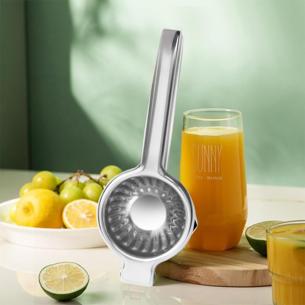 Stainless Steel Lemon Squeezer Lime Lemon and Fruit Juicer with Silicone Handles Large Manual Citrus Press Juicer