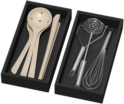 Lixple Bamboo Drawer Organizer, Narrow Stackable Cutlery Tray for Kitchen, 2 Pcs Silverware & Utensil Box, 12" x 3" x 2" (Outer), 11.3" x 2.3" x 1.77" (Inner)