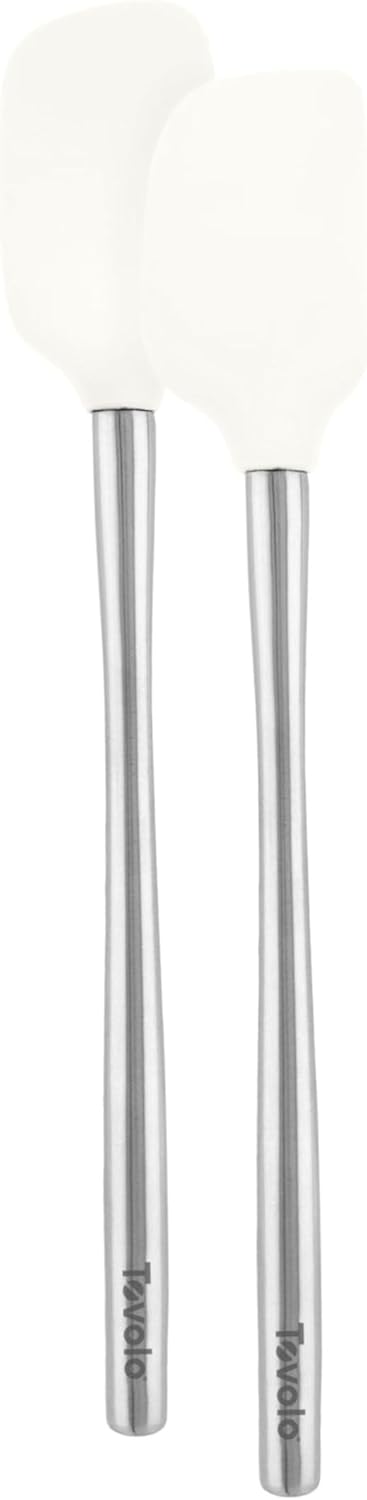 Tovolo Flex Core Silicone Spatula Spoonula Set of 2 for Non Stick Cast Iron Cooking & Baking, Dishwasher Safe Heat Resistant BPA Free Long Stainless Steel Handle Kitchen Utensil, Charcoal Gray