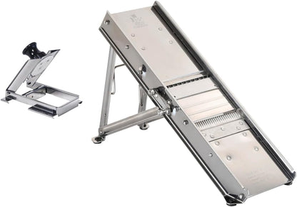 Bron Coucke – Professional Stainless Steel Mandoline with Protective Carriage – 2 Integrated Cutting Blade Units (3 mm & 10 mm) – Smooth & Corrugated Blades – Adjustable – Multi-Function