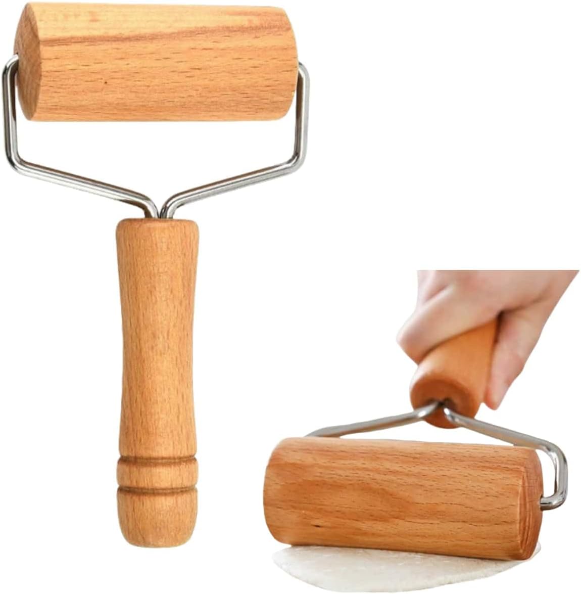 Stainless Steel & Beechwood Rolling Pin with Adjustable Thickness - Ergonomic Dumpling/Pasta Maker、Pizza, Kitchen Tool for Home Chefs, Dishwasher Safe & Rustproof Design (T)