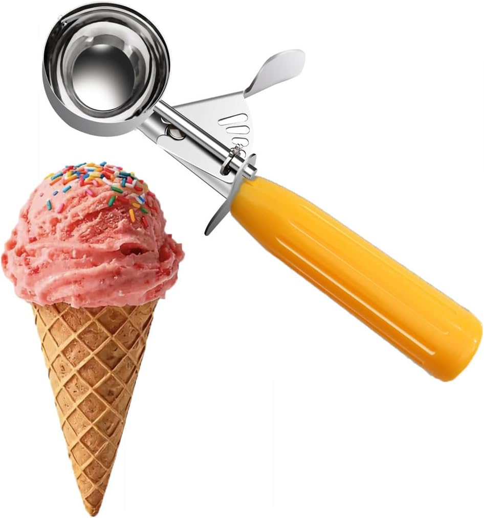 TOPKITCHEN Commercial-Grade Ice Cream Scoop 3.25 oz, 18/8 Stainless Steel Cookie Scoop with Plastic Handle, Portion Control Disher Scoop for Bakeries, Restaurants & Dessert Shops, #10, Ivory