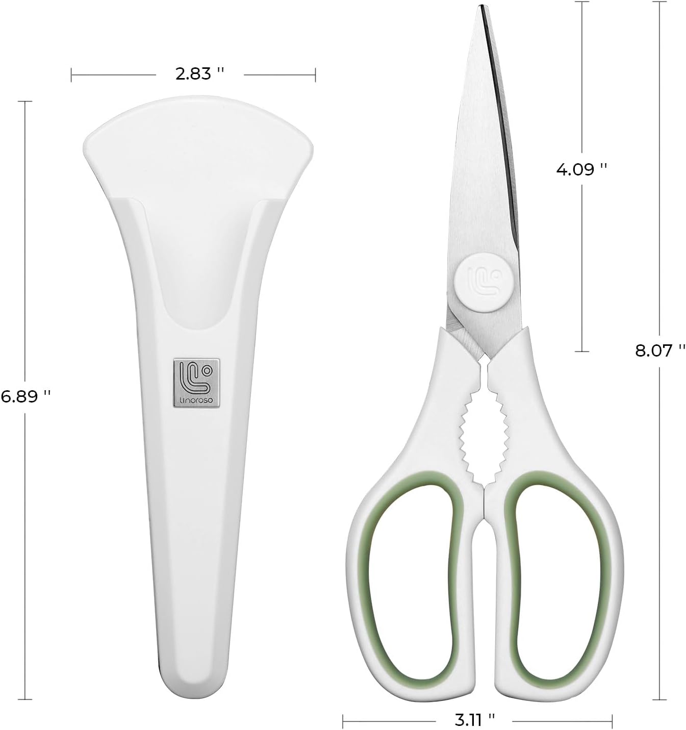 Linoroso Kitchen Scissors All Purpose Kitchen Shears with Magnetic Holder, Soft Grip Handle Cooking Scissors Dishwasher Safe with Come Apart Blade Heavy Duty Scissors for Meat, Vegetable, Herb, Black