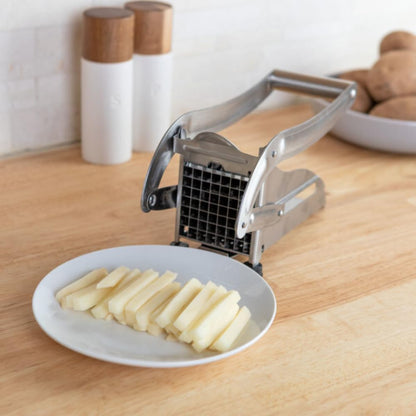 French Fry Cutter - Potato Cutter with Two Blades for Steak and Shoestring Cuts - Stainless Steel Potato Slicer with Non-Slip Suction Cups - Cooking Gadgets by Classic Cuisine