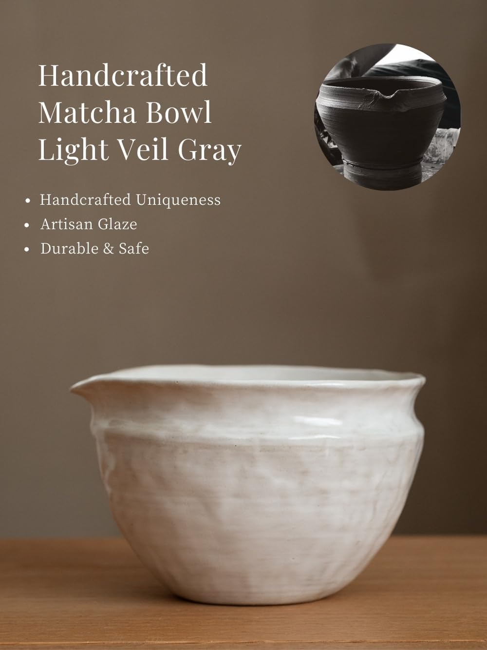 6-pcs Japanese Matcha Whisk Set with Handmade Wabi-Sabi Ceramic Bowl(Chawan),Bamboo Chasen, Whisk Holder, Scoop, Sifter & Tea Towel,Matcha Ceremony Kit,(Sandstone Reactive Glaze)