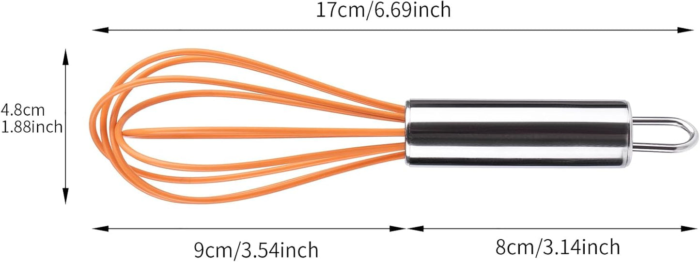 BAEKZ Multi-Color Mini Silicone Kitchen Whisks with Stainless Steel Handles Milk Beater Egg Beater Balloon Whisk for Blending Stirring Whisking and Beating(6.2in, Four colorsl, 8)