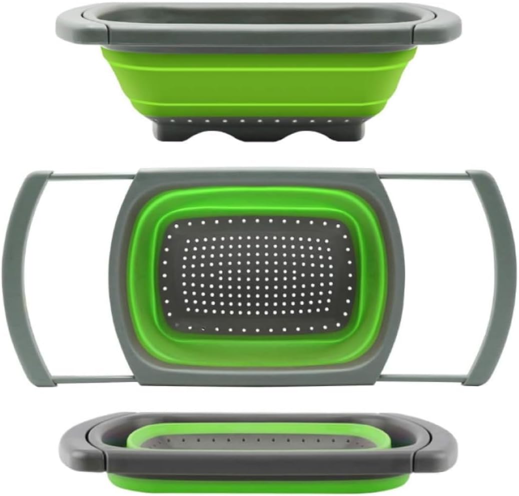 Colander collapsible,Collapsible strainer,Colander Strainer Over, Vegetables & Fruits – Over The Sink Strainer,Strainers (6 Quart) with Extendable Handles,Kitchen Essentials (green)
