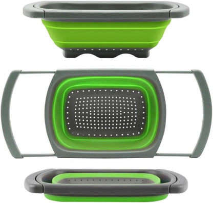 Colander collapsible,Collapsible strainer,Colander Strainer Over, Vegetables & Fruits – Over The Sink Strainer,Strainers (6 Quart) with Extendable Handles,Kitchen Essentials (green)