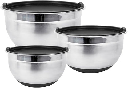 Stainless Steel Mixing Bowls with Lids and Non Slip Bases (Set of 5, Red)