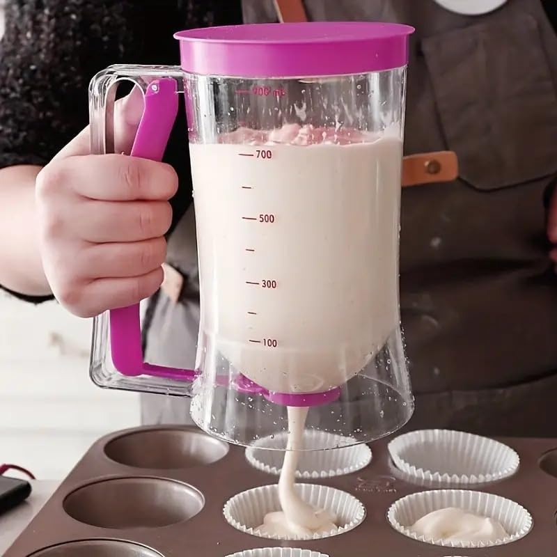 Pancake Batter Dispenser, 4 Cup Batter Dispenser with Squeeze Handle Measuring Marks for Pancakes Waffles Muffins Crepes Cupcakes 17 * 11 * 18.5cm