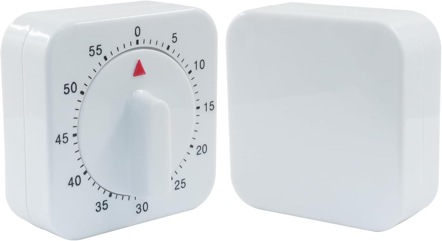 60 Minute Mechanical Kitchen Timer - Loud Alarm Visual Countdown Timer for Cooking, Baking, Homework, and Exercise - No Batteries Required(White)