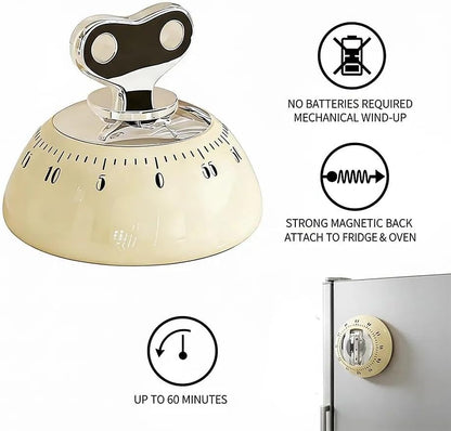 Retro Kitchen Timer Magnetic Mechanical 60 Minute Wind Up Timer No Batteries, Loud Alarm Timer for Cooking, Baking, Classroom, ABS Portable Kitchen Timer, Magnetic Mechanical Timing(White)