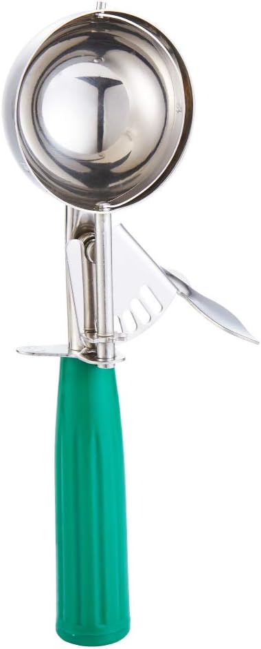 Saebye Portion Scoop - #8 (4 oz) - Disher, Large Ice Cream Scoop with Trigger, Cookie Scoop, Food Scoop, Muffin Scoop - Portion Control - 18/8 Stainless Steel, Grey Handle