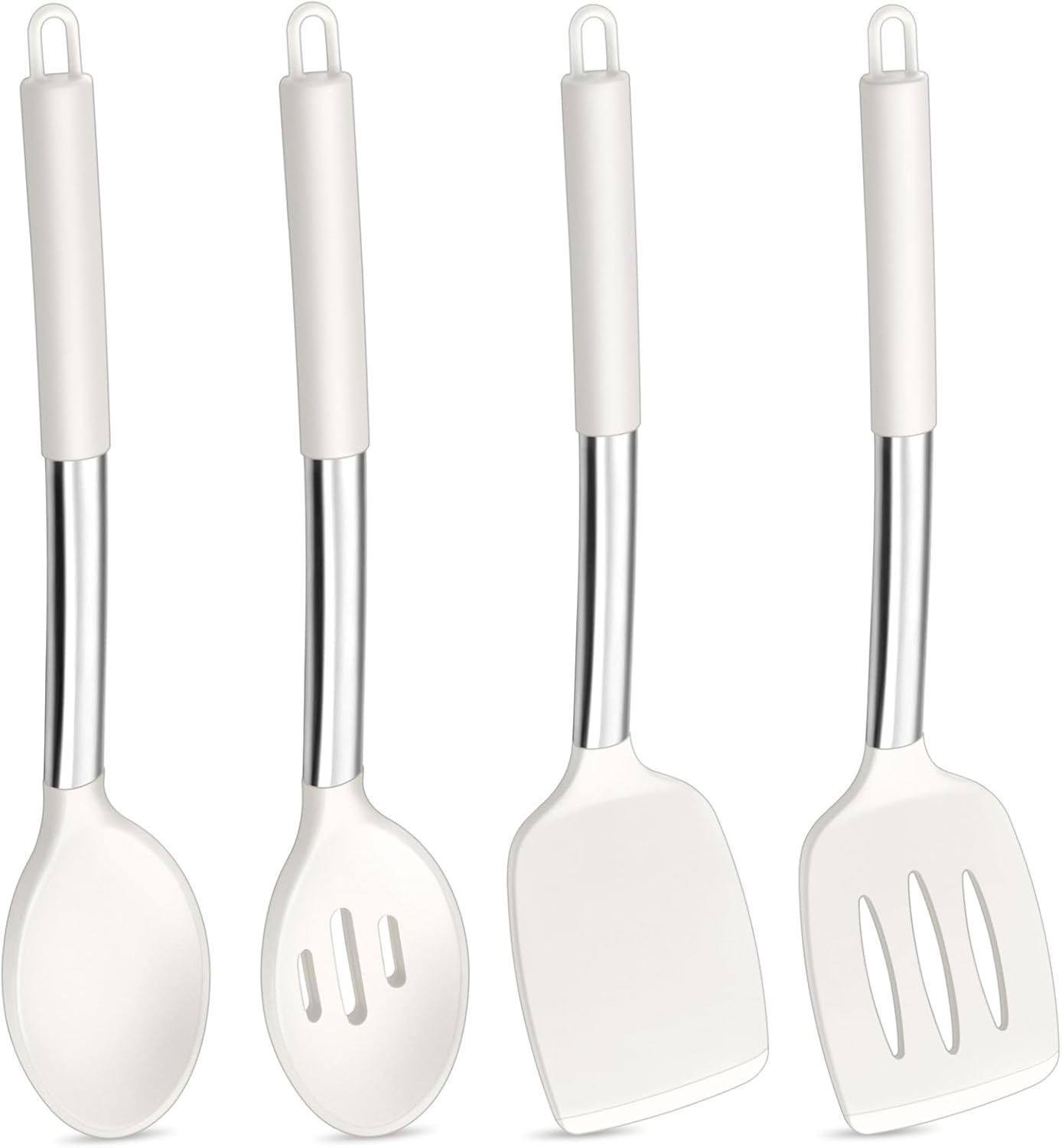 P&P CHEF Black Kitchen Cooking Utensil Set of 4, Silicone Solid Spatulas Slotted Spoons Turners for Non-stick Cookware Flipping Mixing, Heat-proof