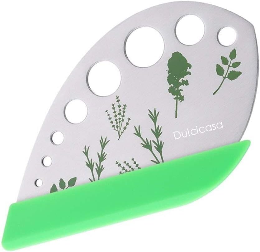 Dulcicasa Herb Stripper 9 Holes, Pack of 2, Stainless Steel Herb Cutter with Safety Cover for Kale, Chard, Collard Greens, Thyme, Basil, Rosemary, Kitchen Herbs Stripper Tool (2pcs)