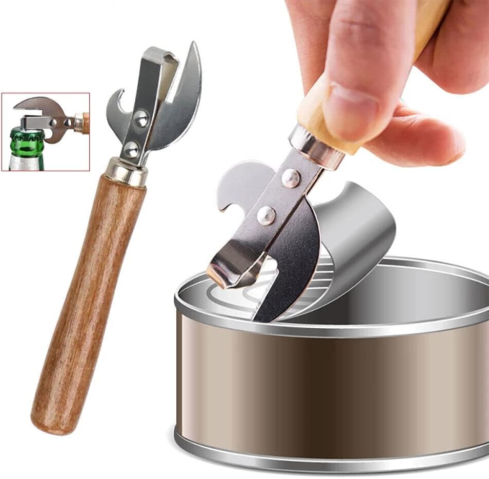 TEAMWILL 2pcs Stainless Steel Traditional Old Fashion Stab Can & Tin Opener and Corkscrew