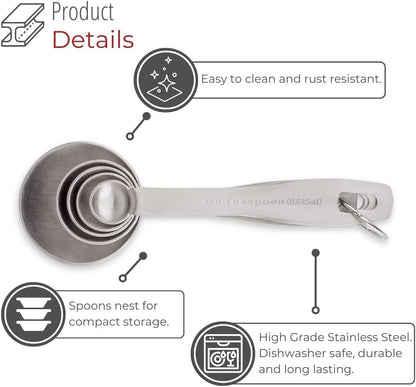 husMait Stainless Steel Measuring Cups & Spoons - 10 Piece Heavy Duty Measuring Cups & Spoons Set for Dry Foods, Spices or Liquids