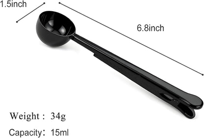 Coffee Scoop Spoon with Bag Clip 2 Pcs,1 Tbsp Stainless Steel Long Handle Measuring Spoons for Ground Coffee and Beans, Loose Tea and Powder(Silver / 15ML)