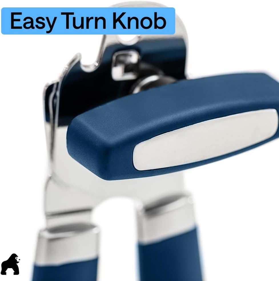 GORILLA GRIP Heavy Duty Stainless Steel Smooth Edge Manual Can Opener and Bottle Openers, US Designed, Soft Comfortable Handle, Oversized Handheld Turn Knob, Multifunctional Kitchen Tool, Black