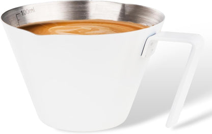 YARRAMATE 2 Pcs Espresso Cups with Handle, Stainless Steel Espresso Accessories, Double Spout Metal Measuring Cup with Dual Scale, Espresso Shot cup with V-Shaped Mouth, 3.4OZ/100ML(Silver)