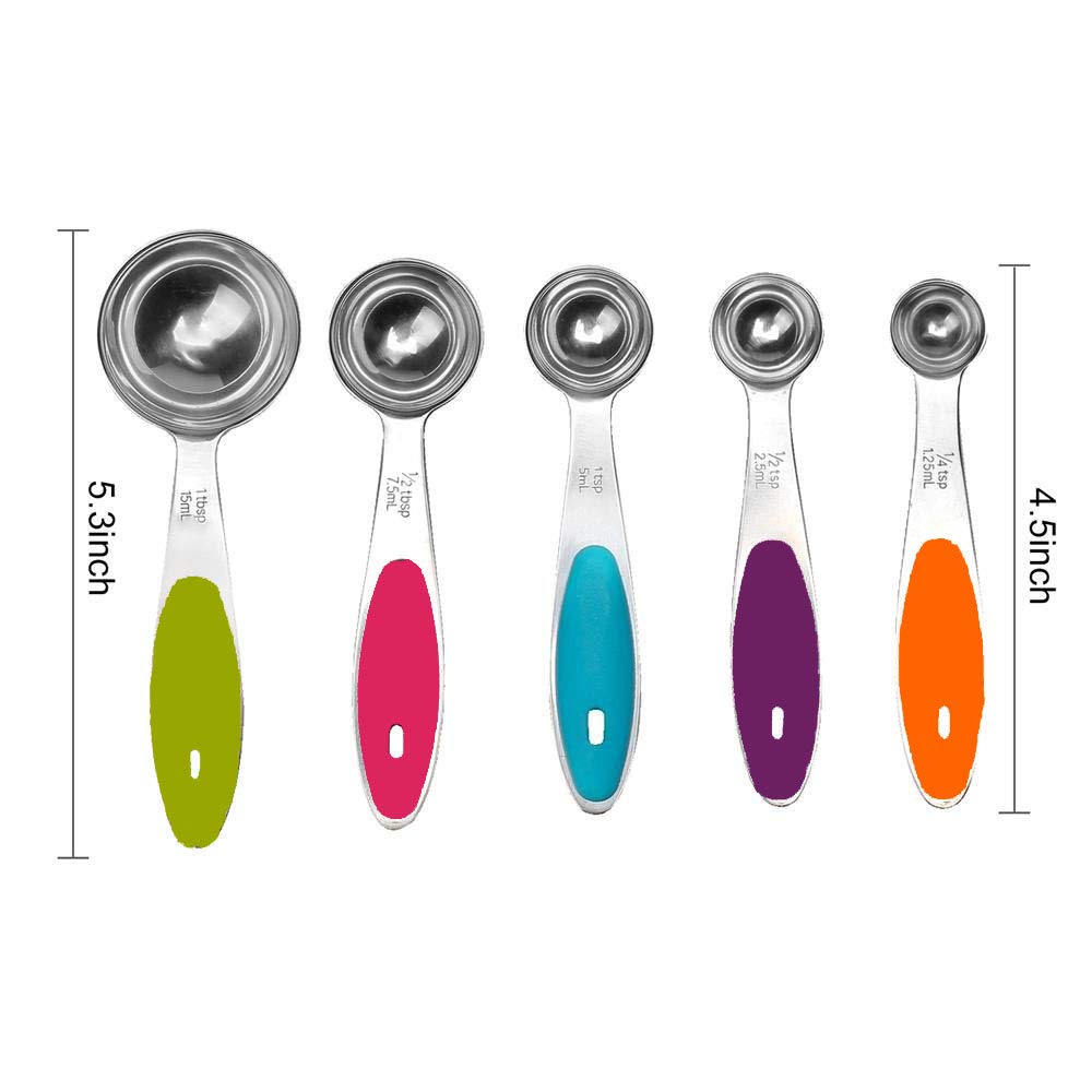 Magnetic Measuring Spoons Set, 9-Piece Stainless Steel with Leveler, Stackable Double-Sided Spoons, Black